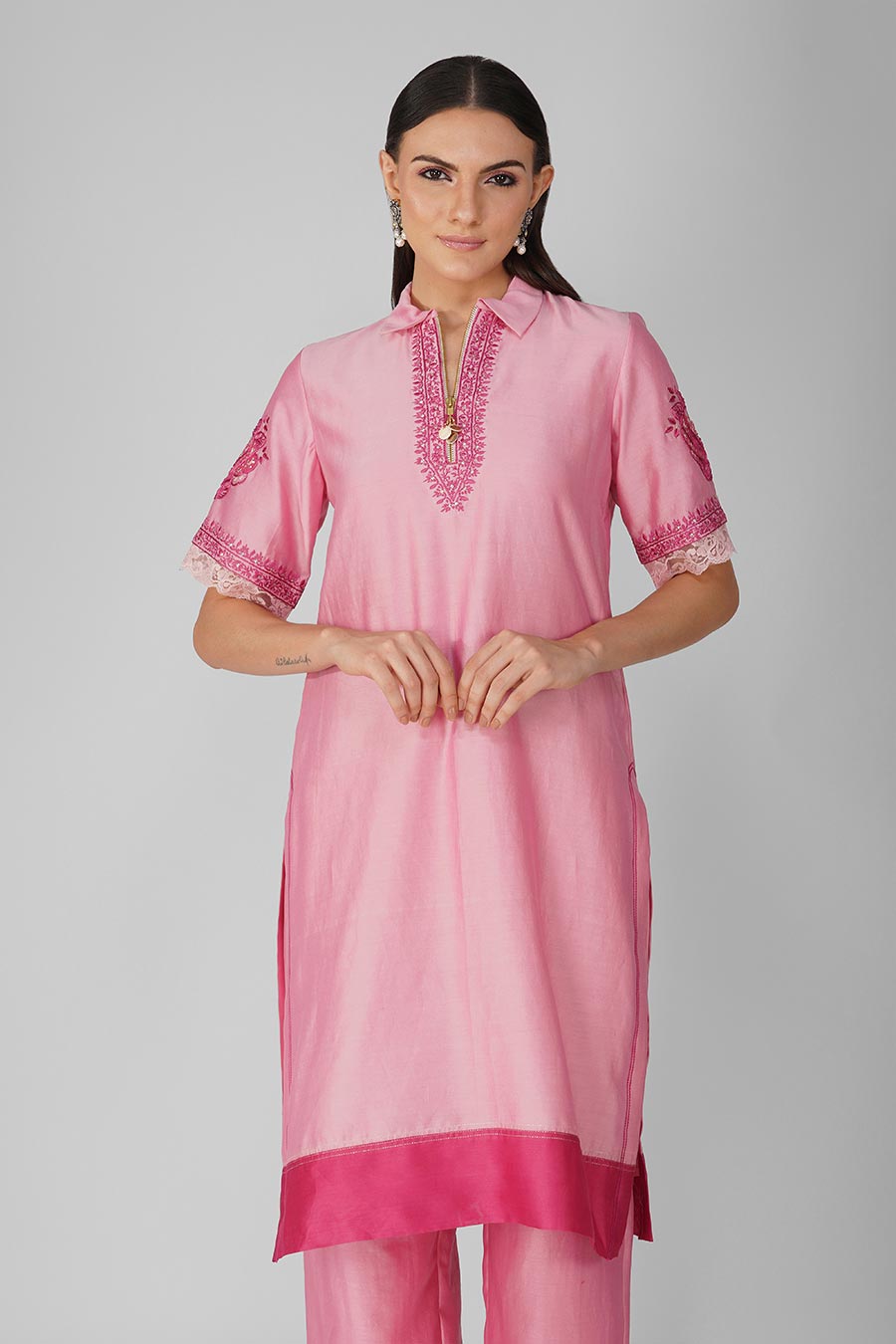 Pink Starry Rose Zipper Tunic Set