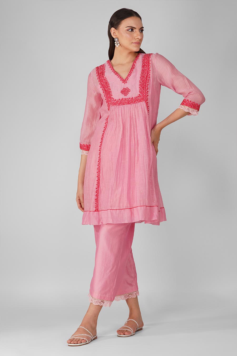 Pink Starry Rose Panelled Tunic Set