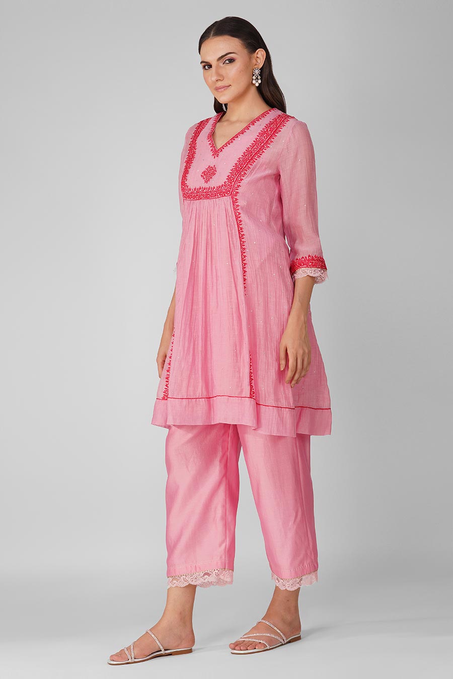 Pink Starry Rose Panelled Tunic Set