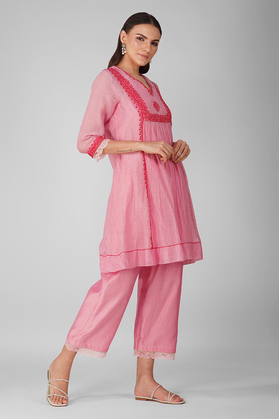 Pink Starry Rose Panelled Tunic Set