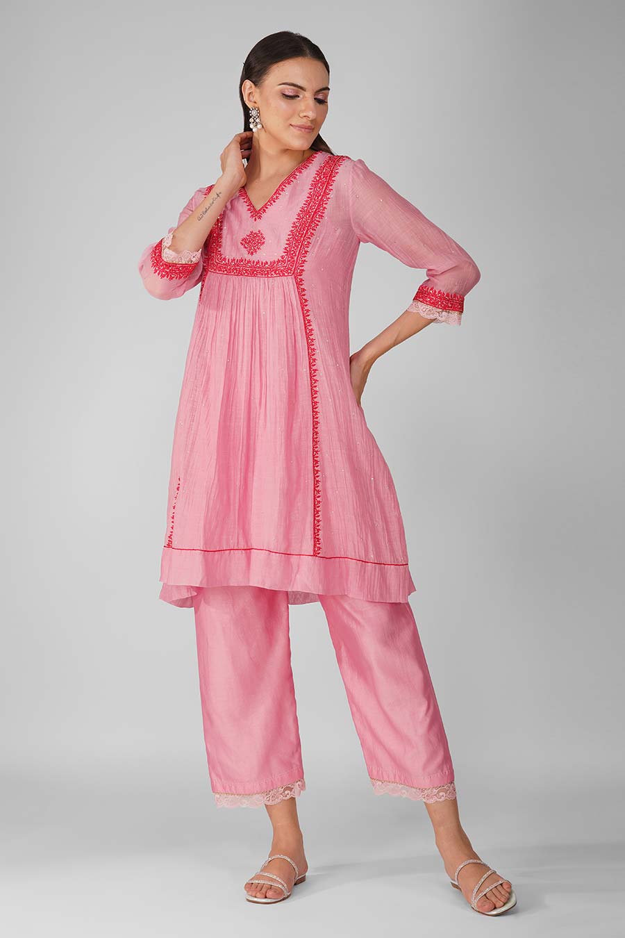 Pink Starry Rose Panelled Tunic Set