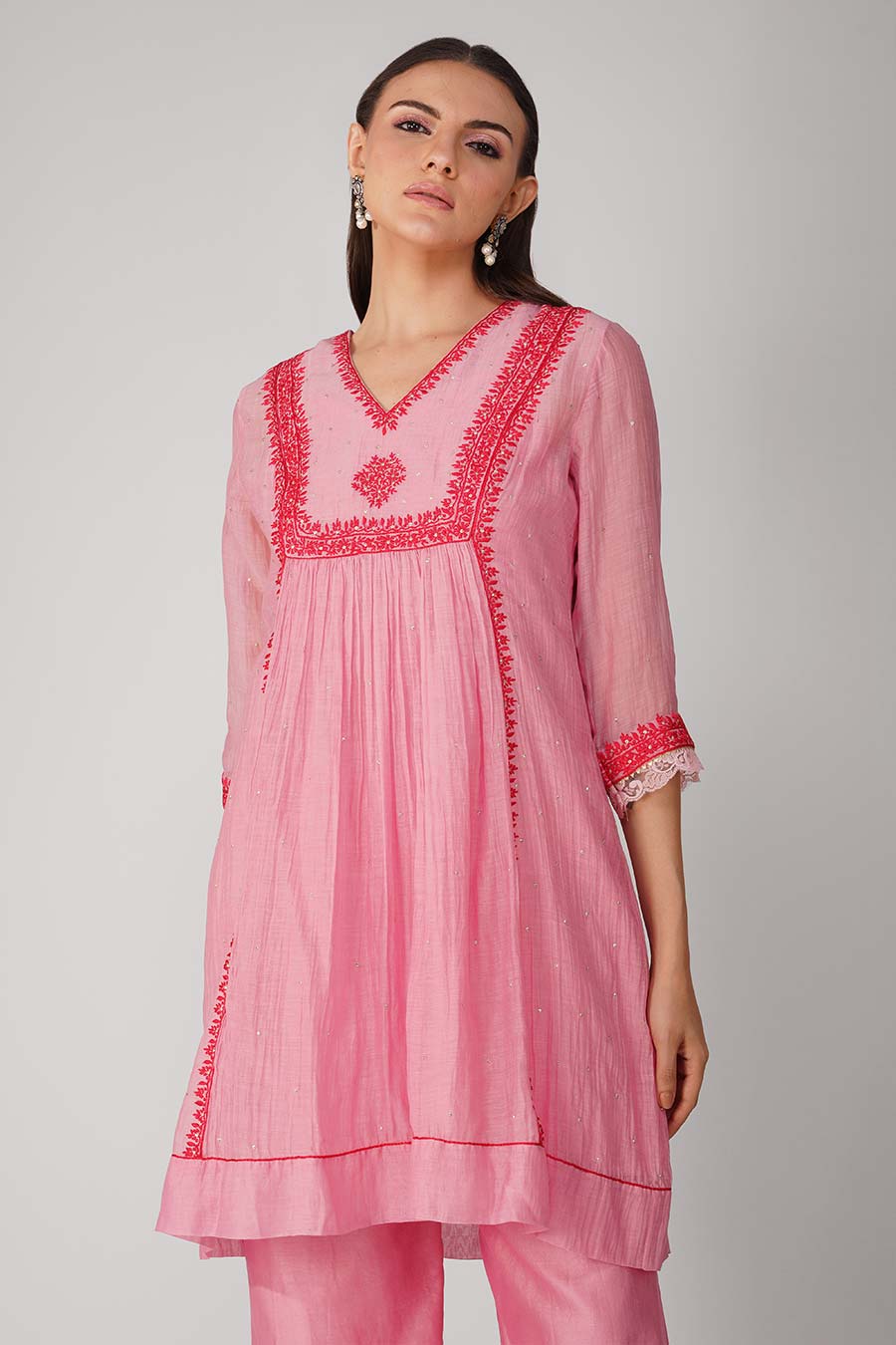 Pink Starry Rose Panelled Tunic Set