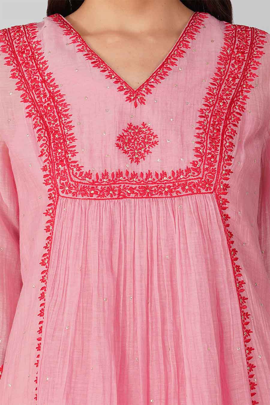 Pink Starry Rose Panelled Tunic Set