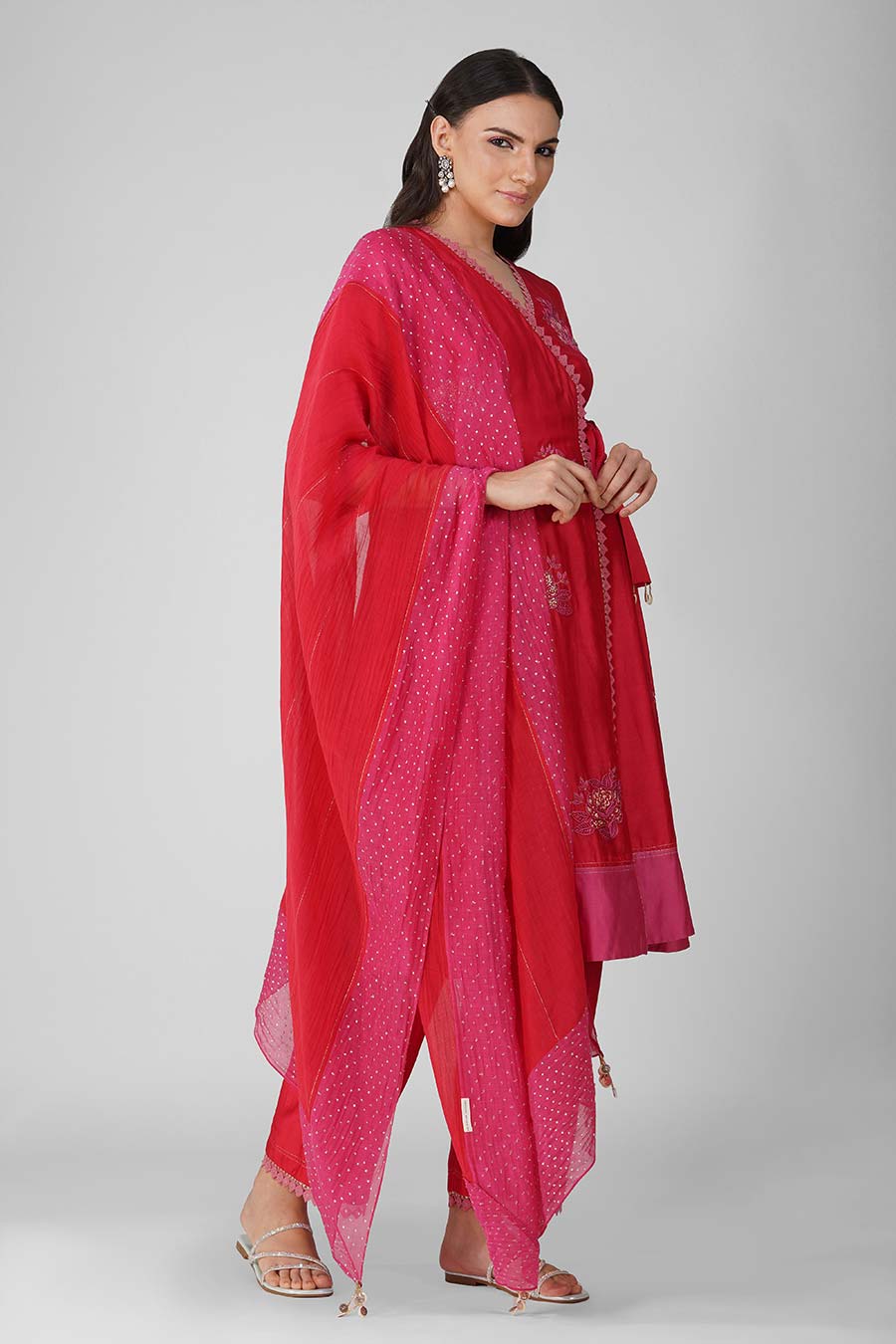 Red-Pink Embroidered Angrakha Set