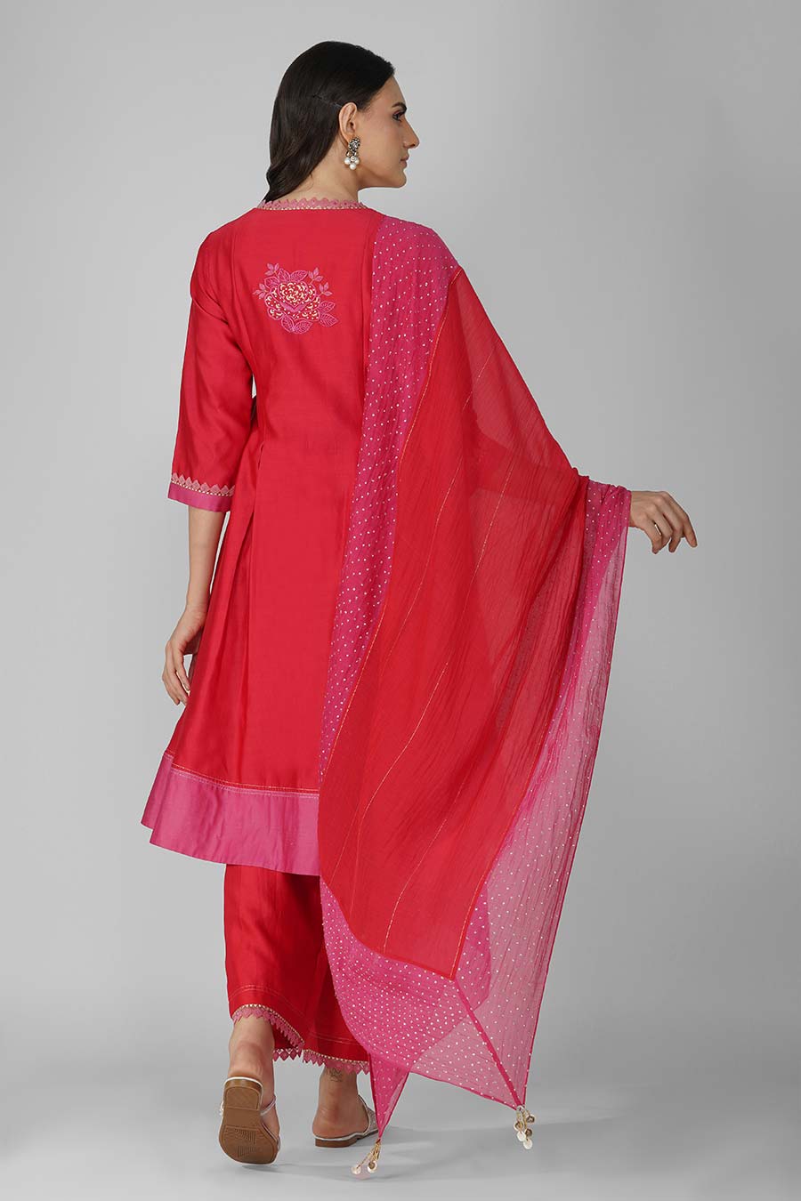 Red-Pink Embroidered Angrakha Set