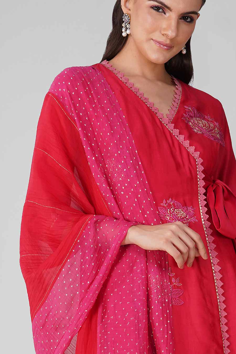 Red-Pink Embroidered Angrakha Set