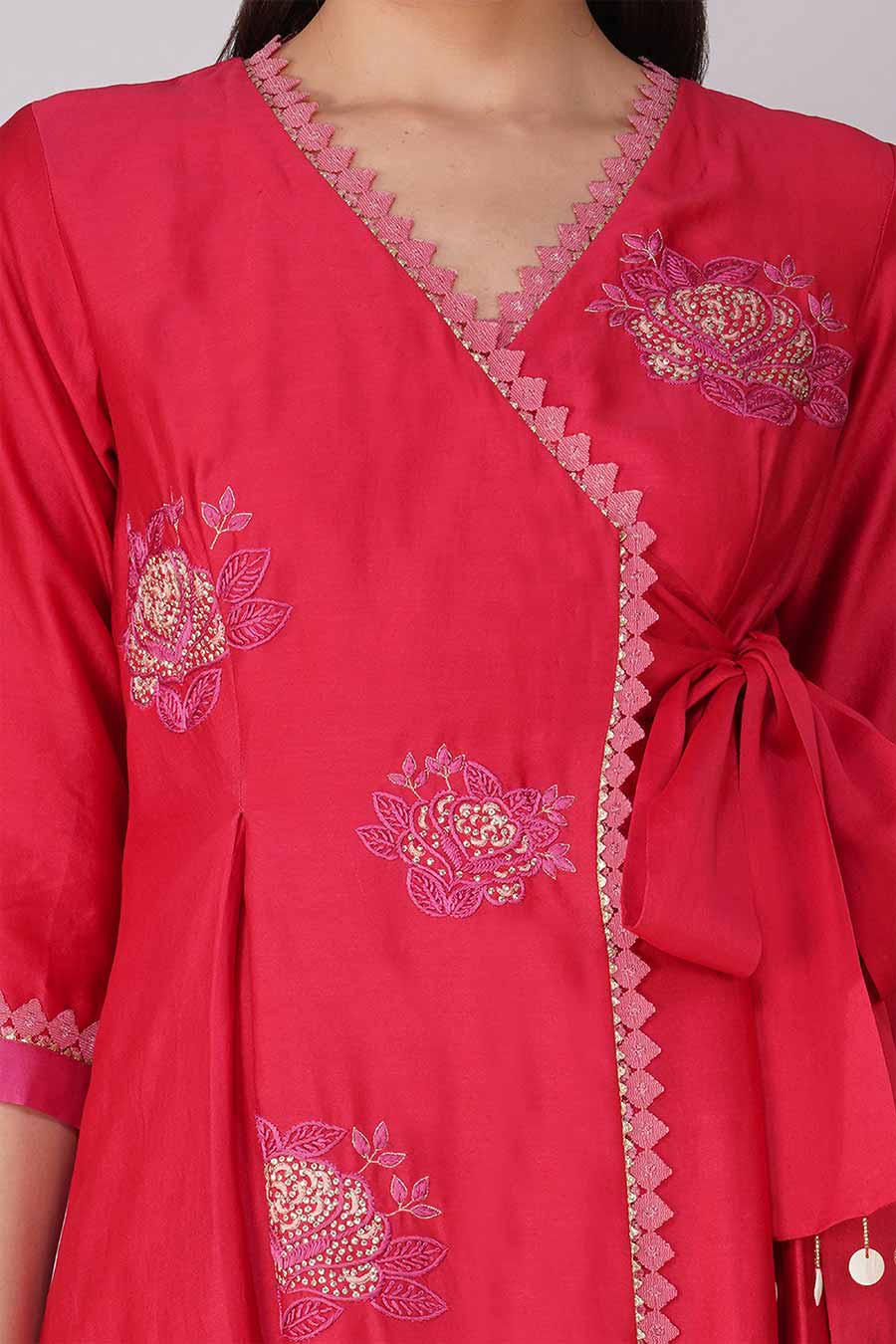 Red-Pink Embroidered Angrakha Set