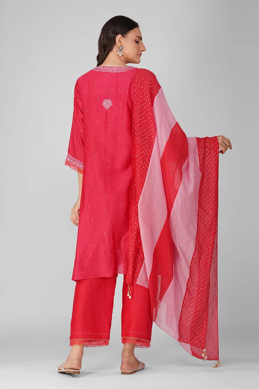 Red Flower Border Kalidar Kurta Set