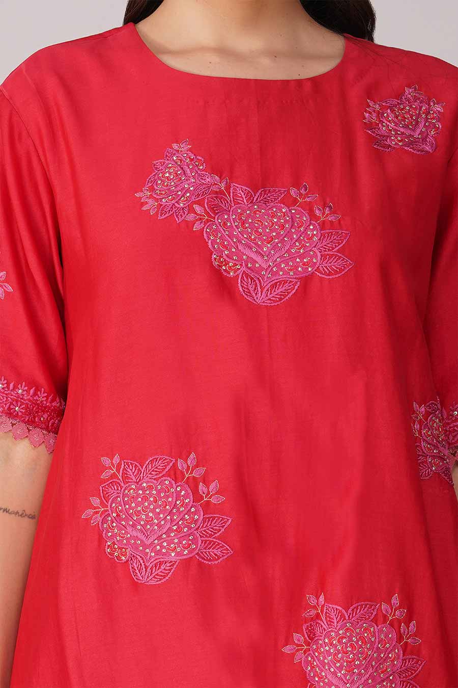 Red-Pink Embroidered Gharara Set