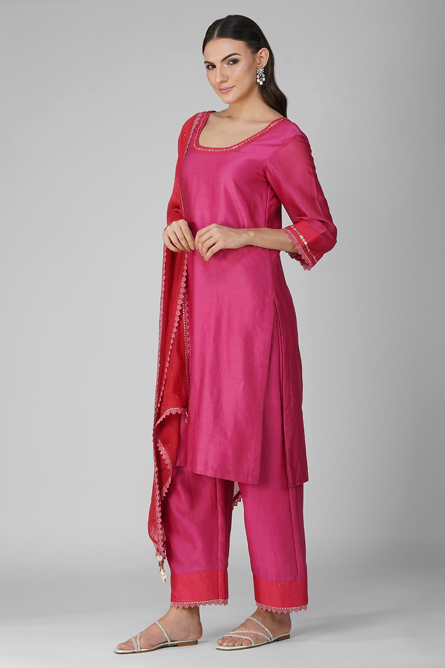 Pink-Red Flower Kurta Set