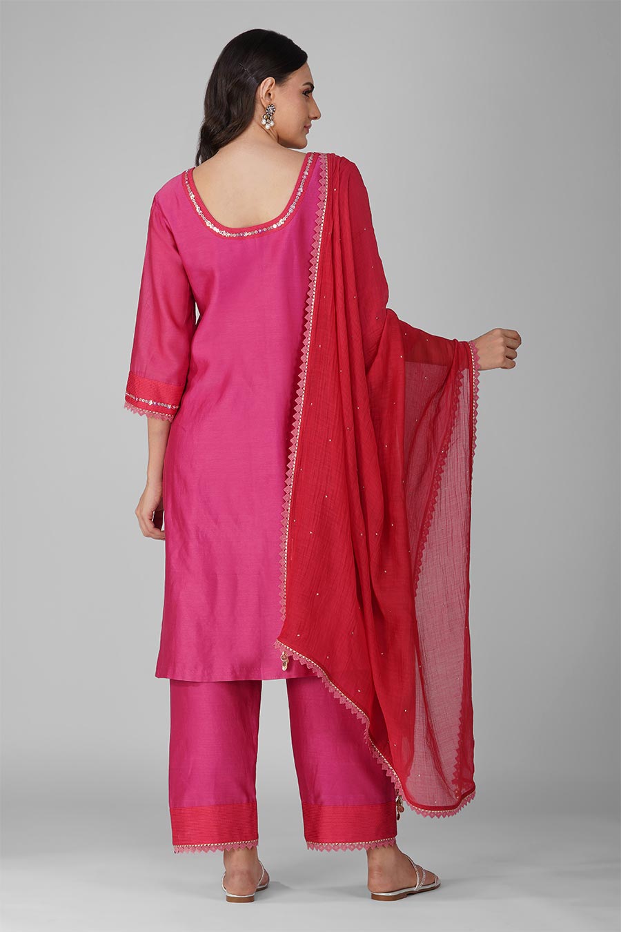 Pink-Red Flower Kurta Set