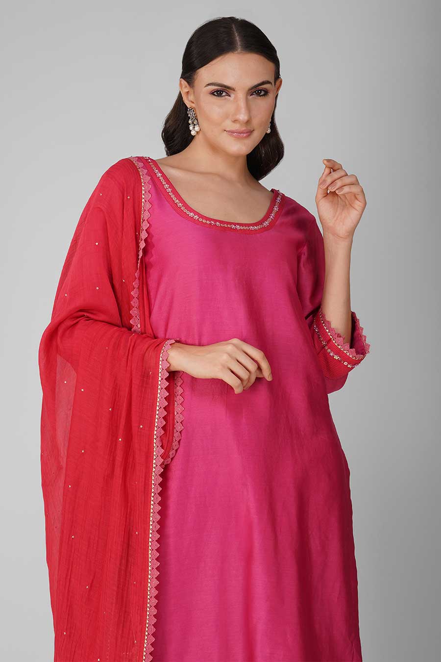 Pink-Red Flower Kurta Set