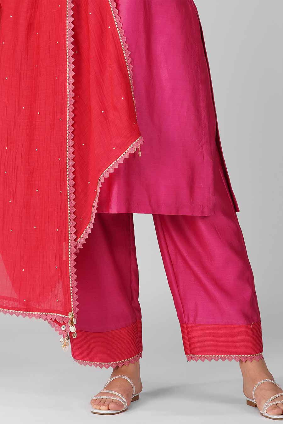 Pink-Red Flower Kurta Set