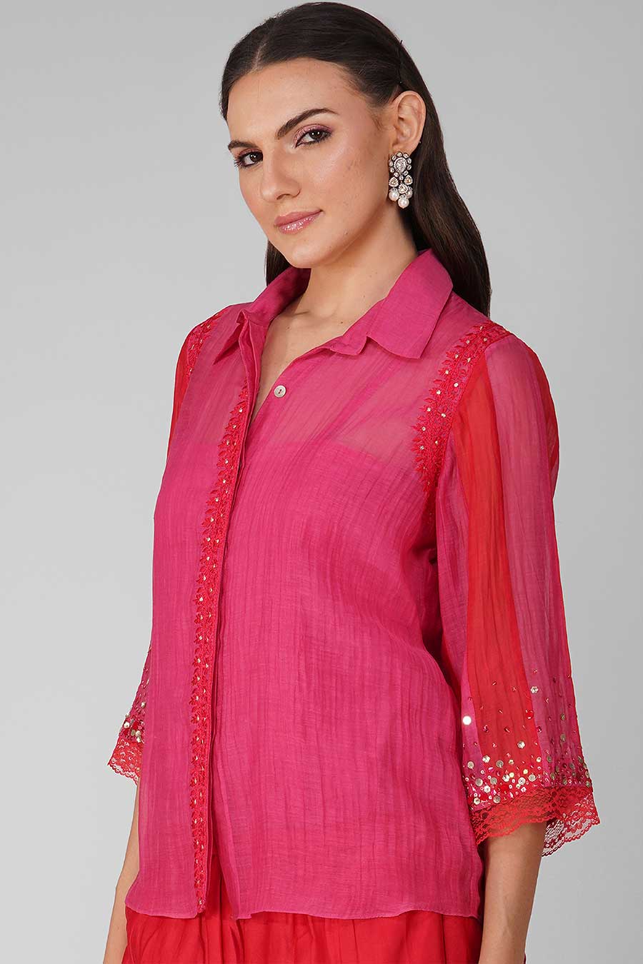 Red-Pink Embroidered Shirt