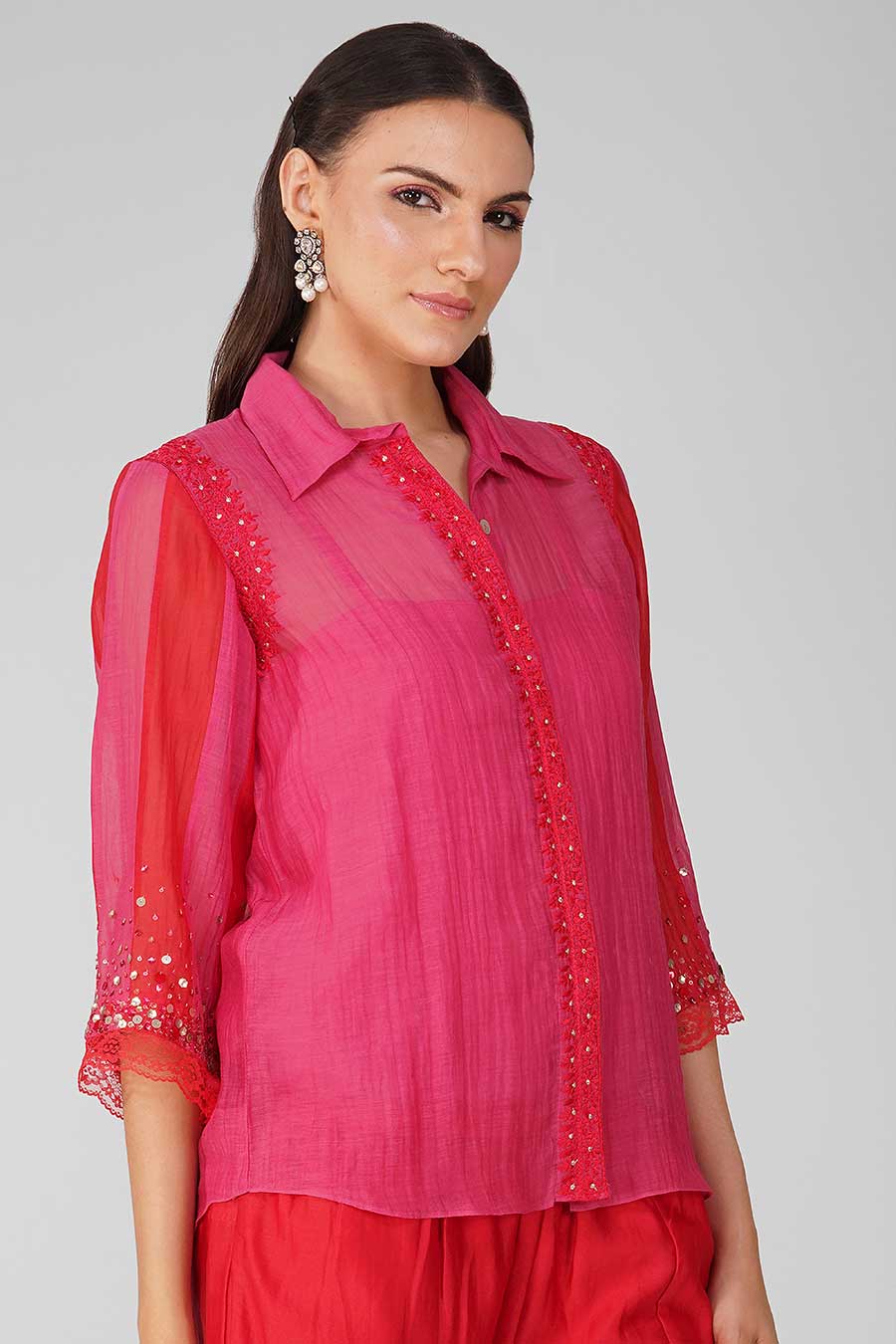 Red-Pink Embroidered Shirt