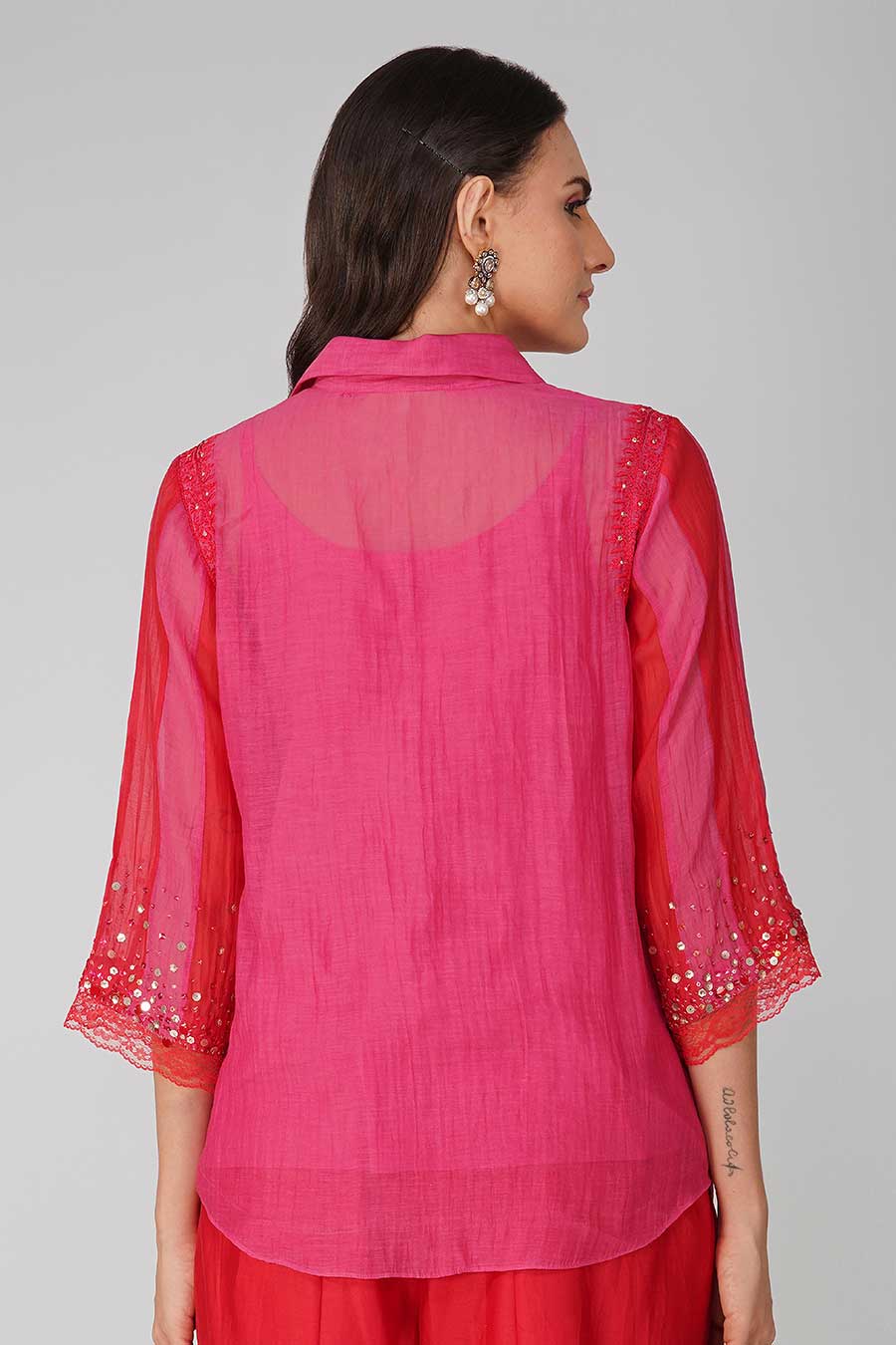 Red-Pink Embroidered Shirt