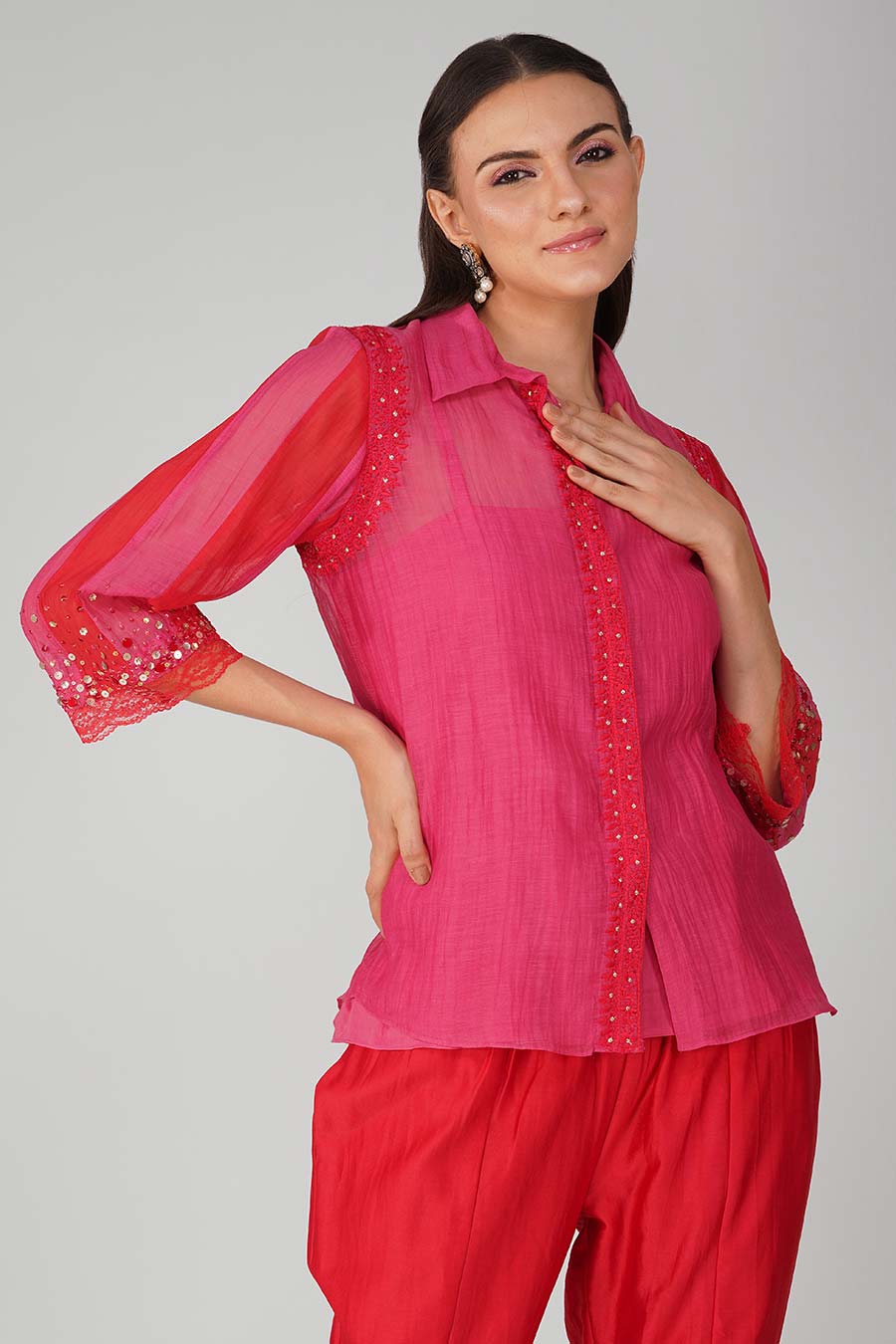 Red-Pink Embroidered Shirt