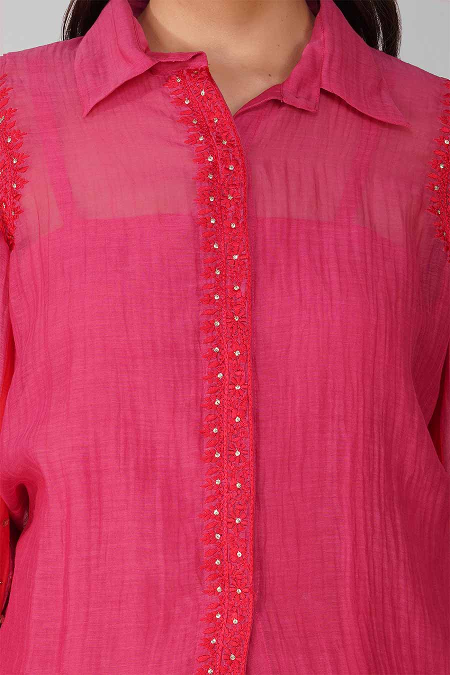 Red-Pink Embroidered Shirt