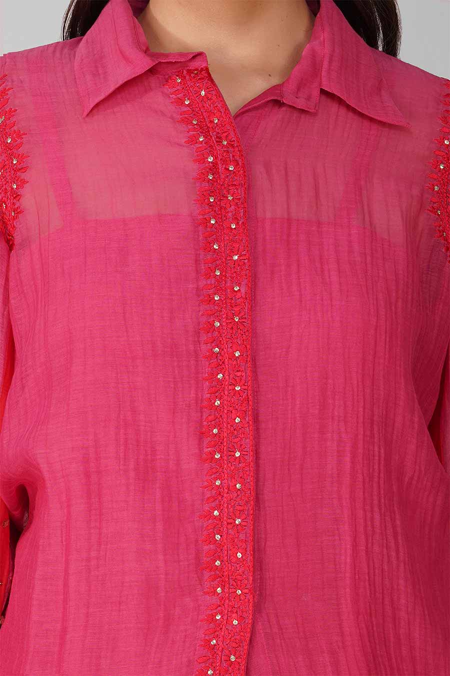 Red-Pink Embroidered Shirt Set