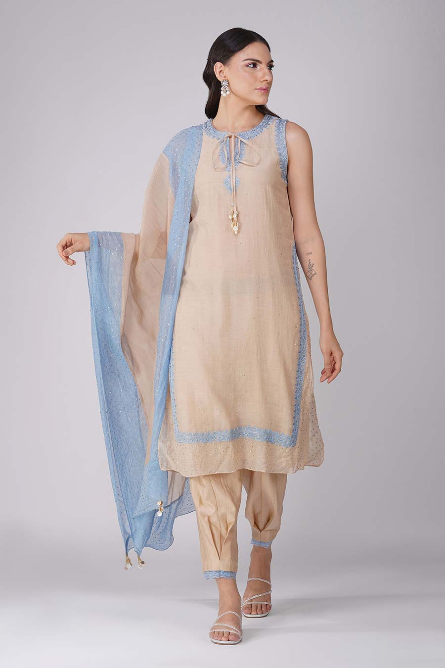 Beige Embroidered Kurta Set