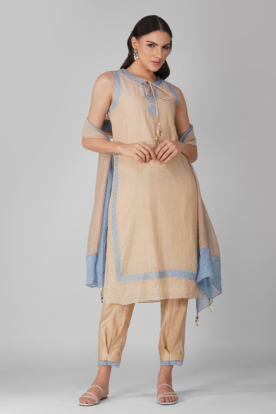 Beige Embroidered Kurta Set