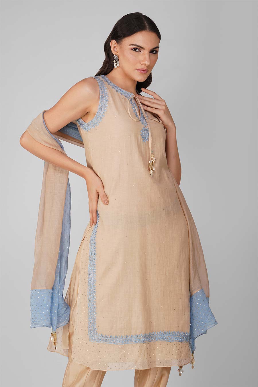 Beige Embroidered Kurta Set