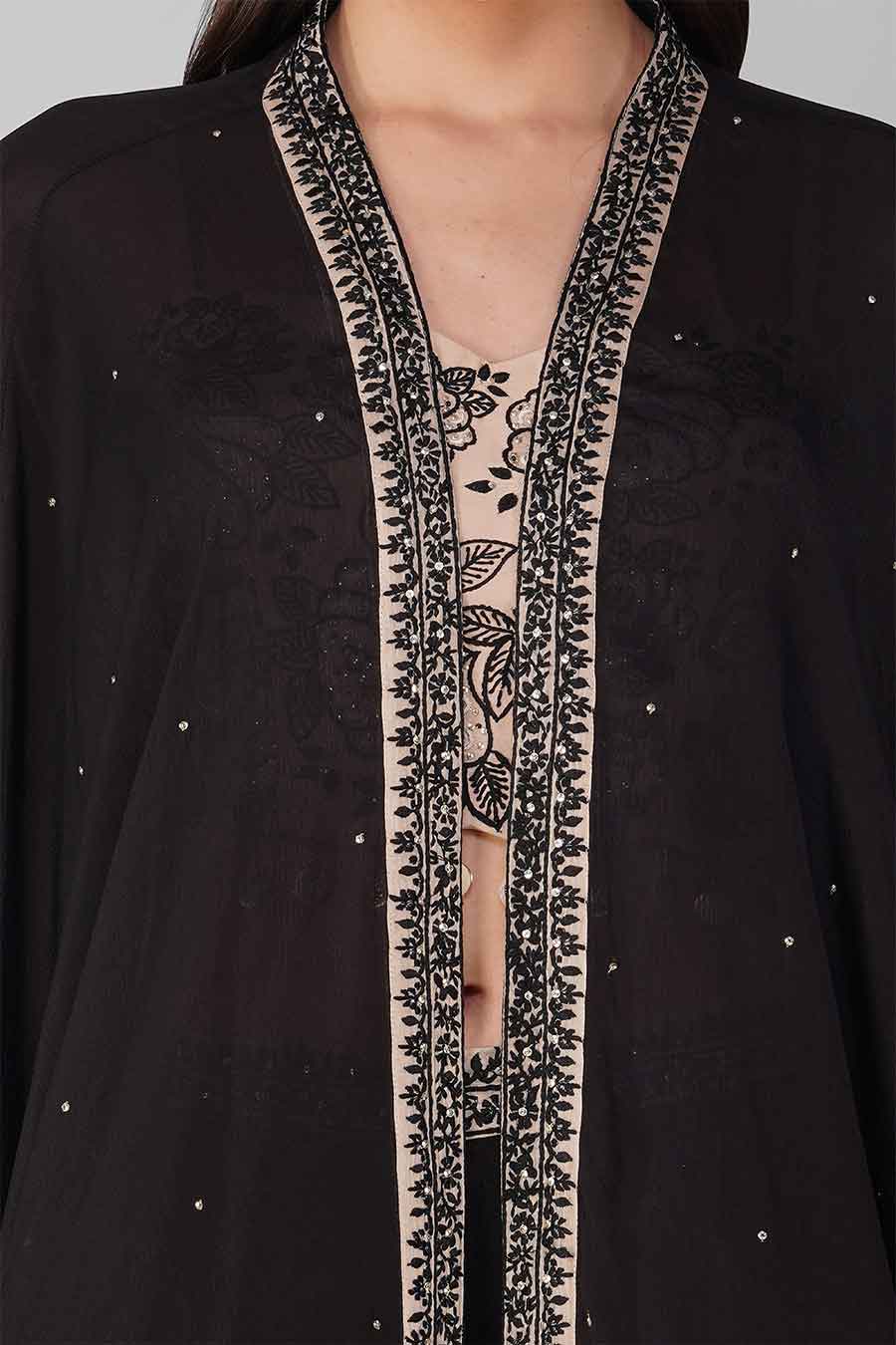 Black Embroidered Cape And Gharara Set
