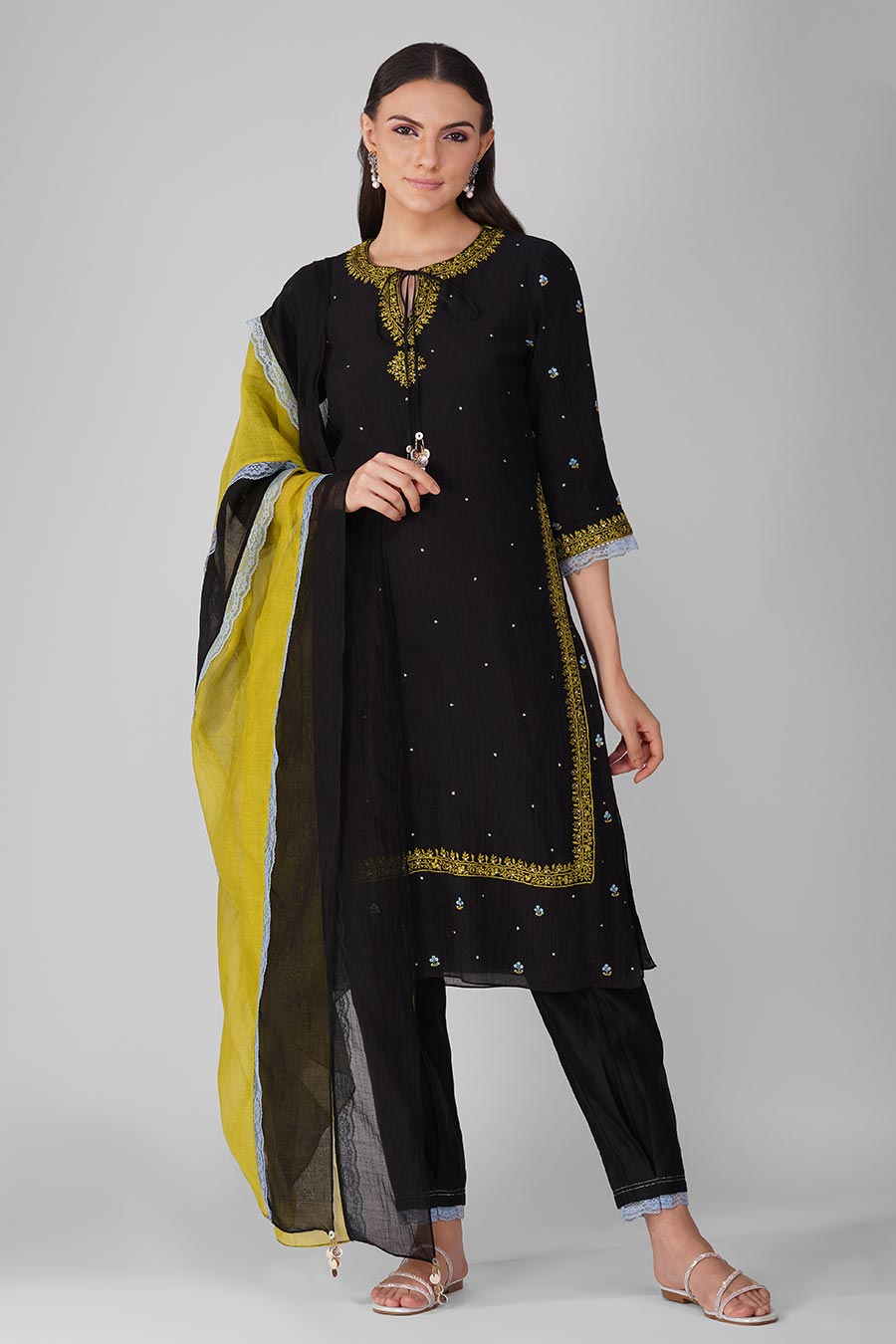 Black Embroidered Kurta Set