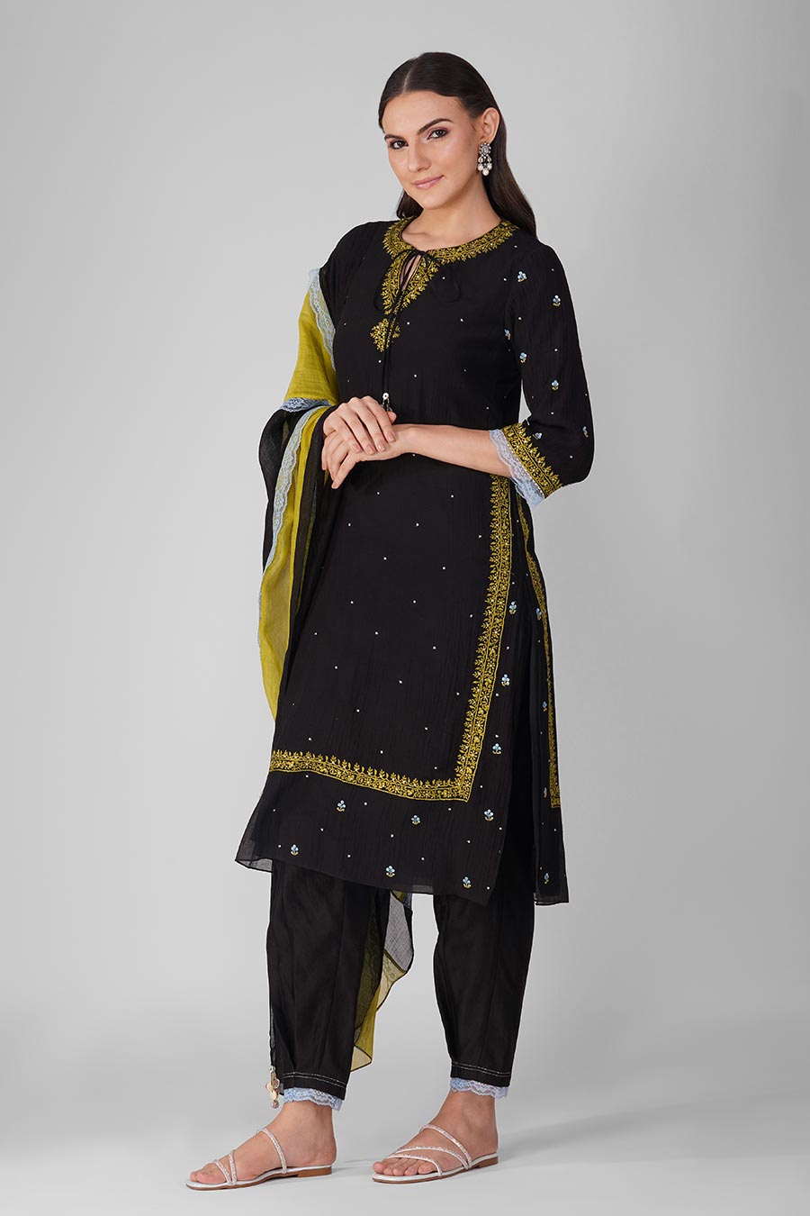 Black Embroidered Kurta Set