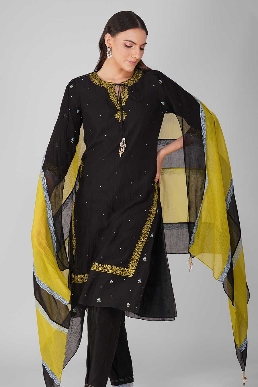 Black Embroidered Kurta Set