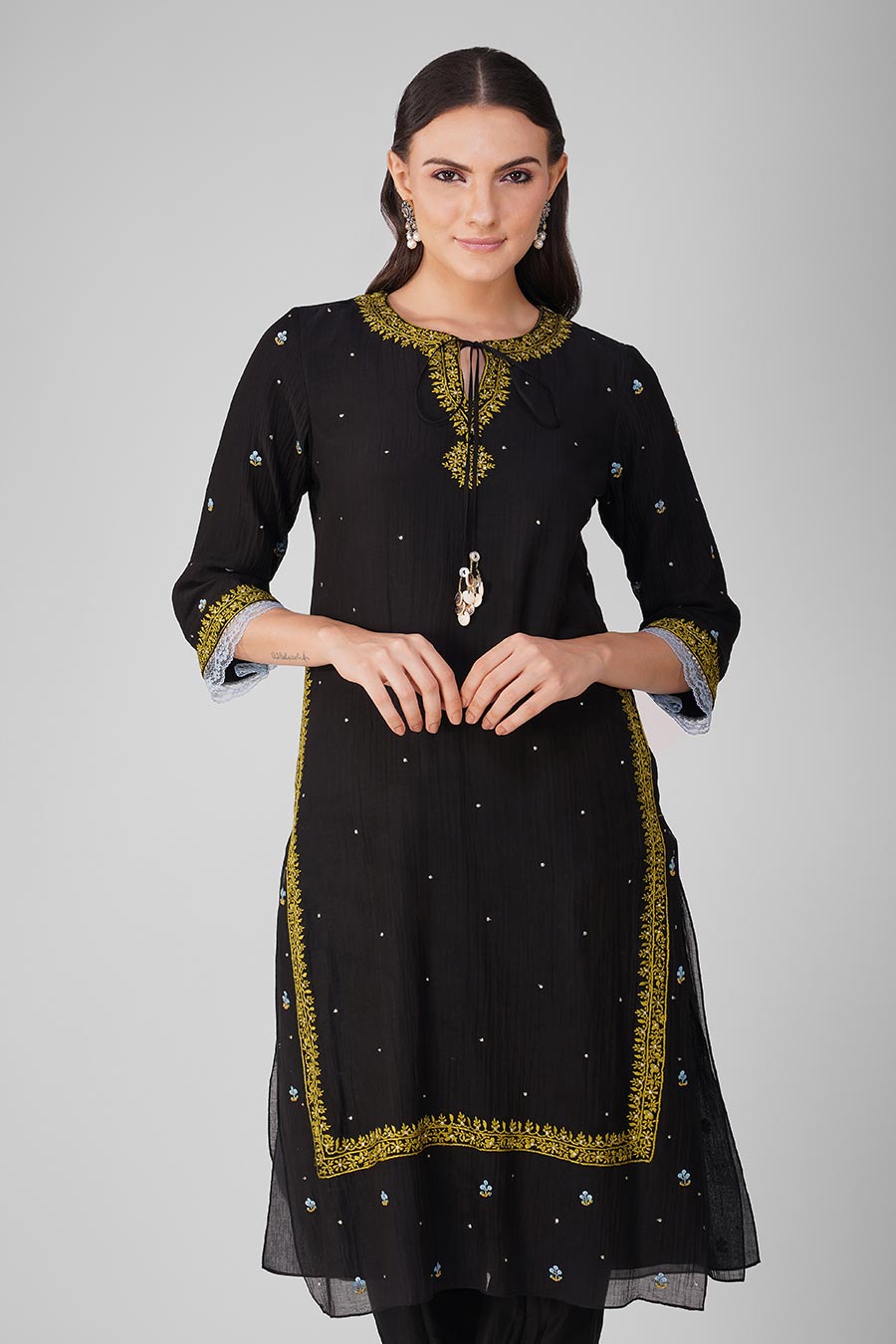 Black Embroidered Kurta Set