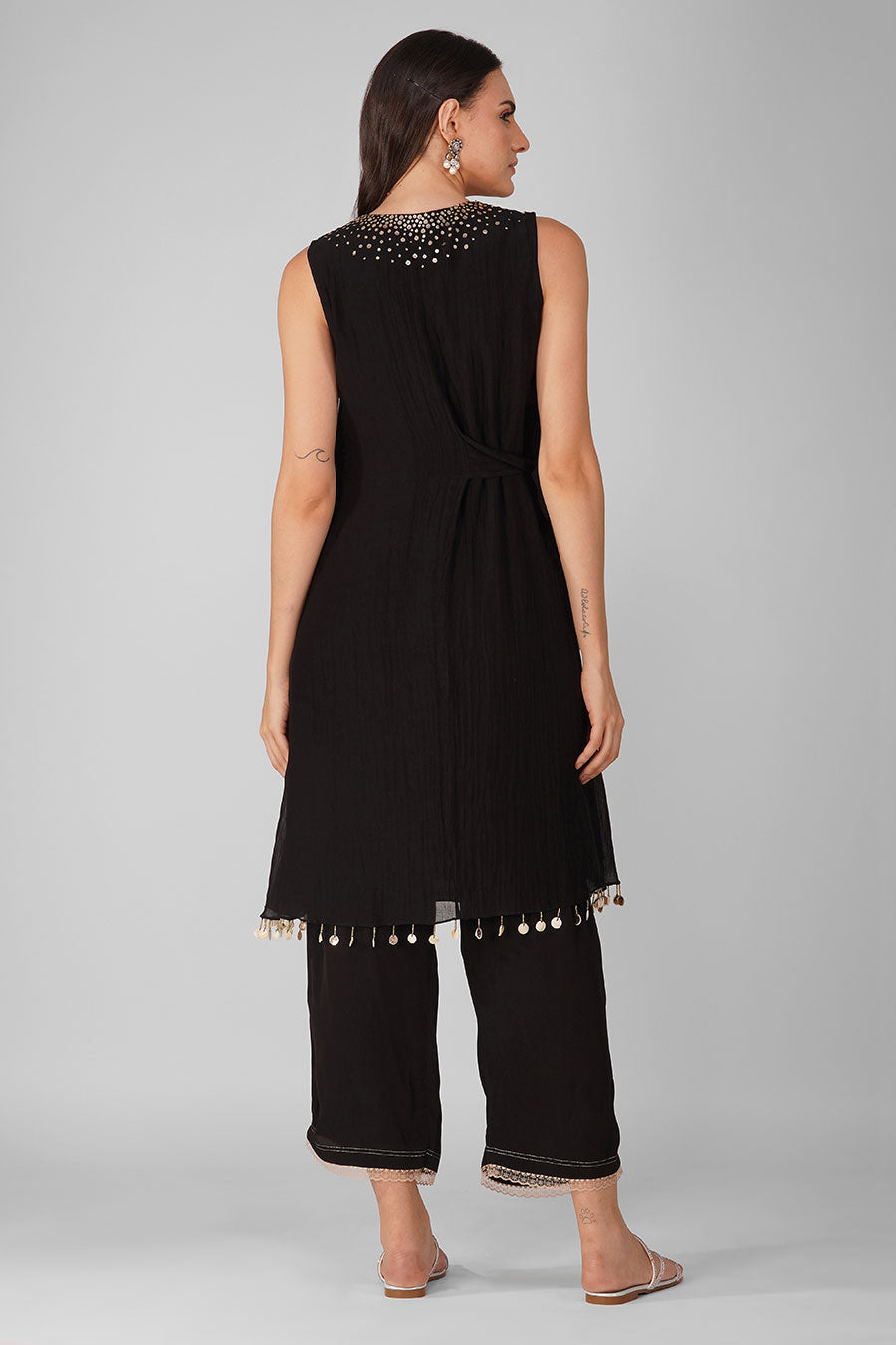 Black Chanderi Embellished Tie-up Tunic Set