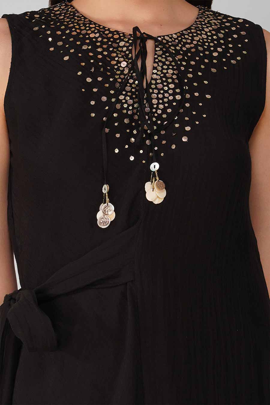 Black Chanderi Embellished Tie-up Tunic Set