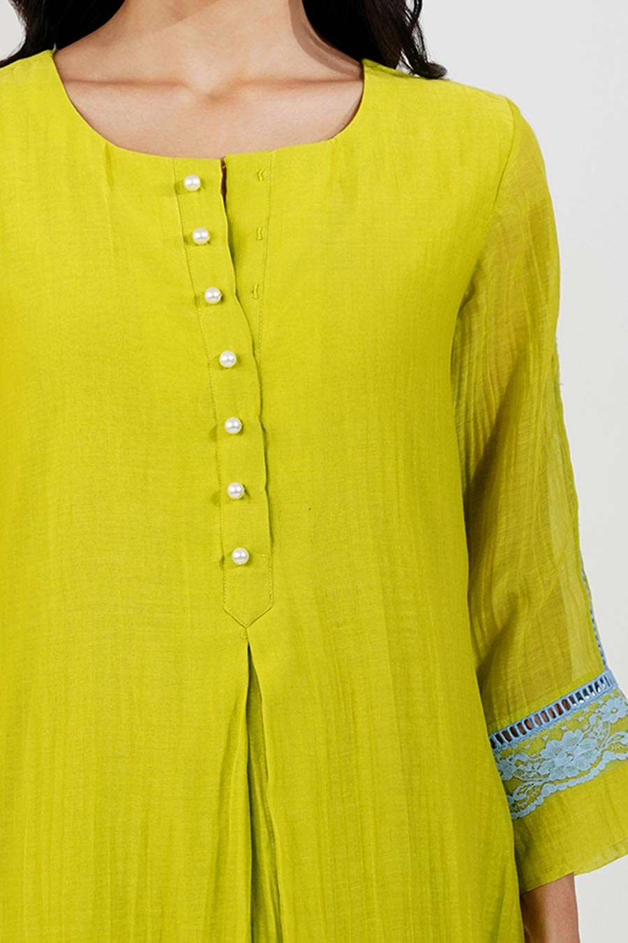 Lime Green Kurta Set With Lace Dupatta