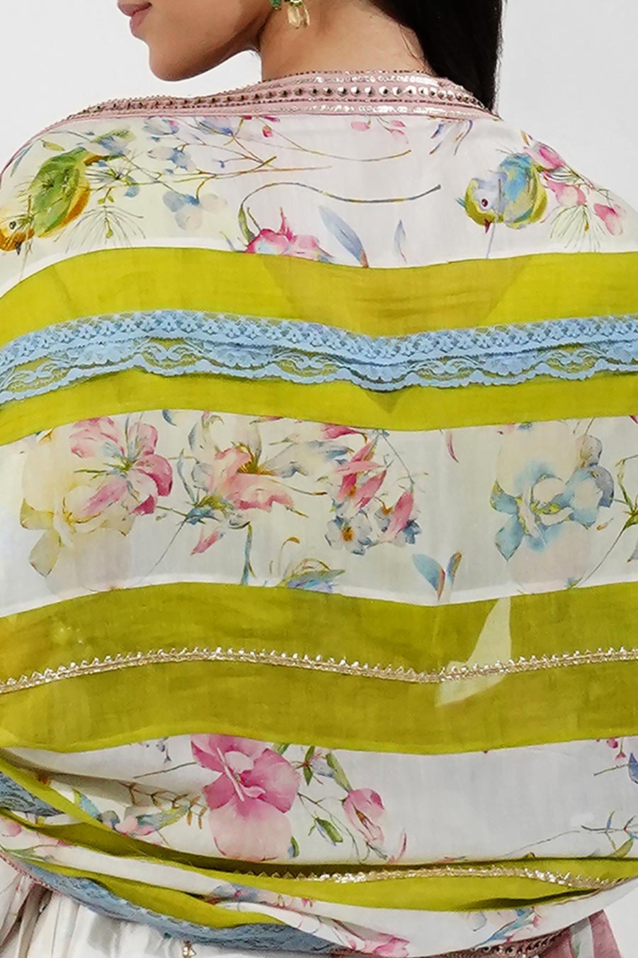 Lime Green Kurta Set With Lace Dupatta