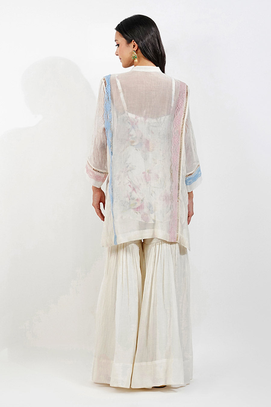 Ivory Embellished Floral Gharara Set with Dupatta