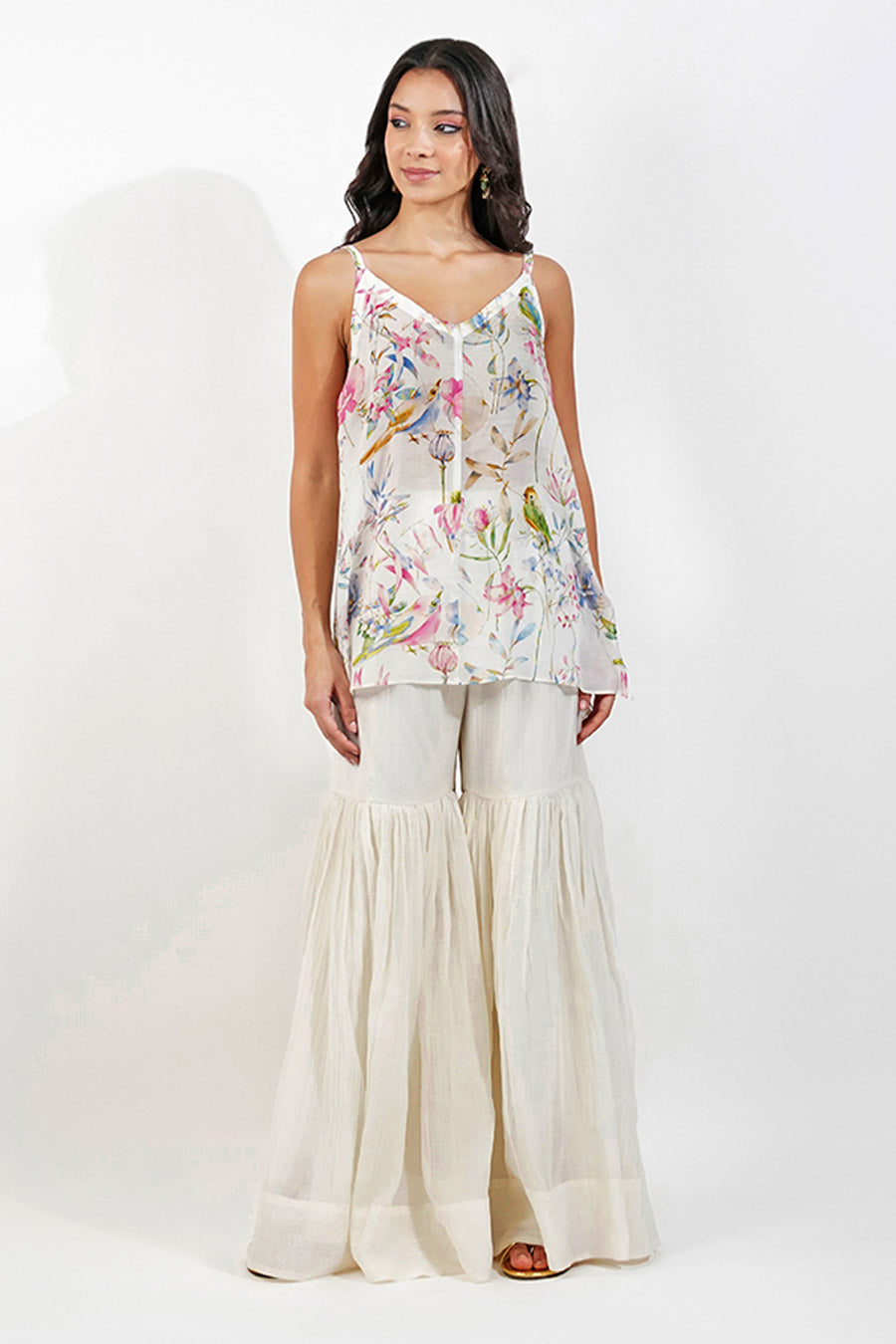 Ivory Embellished Floral Gharara Co-Ord Set