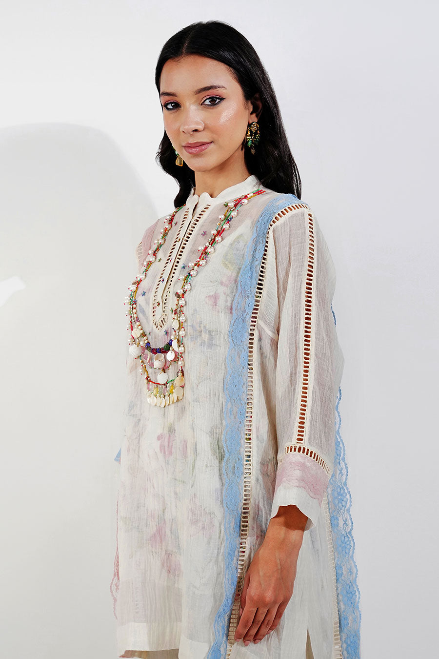 Ivory Embellished Floral Gharara Co-Ord Set