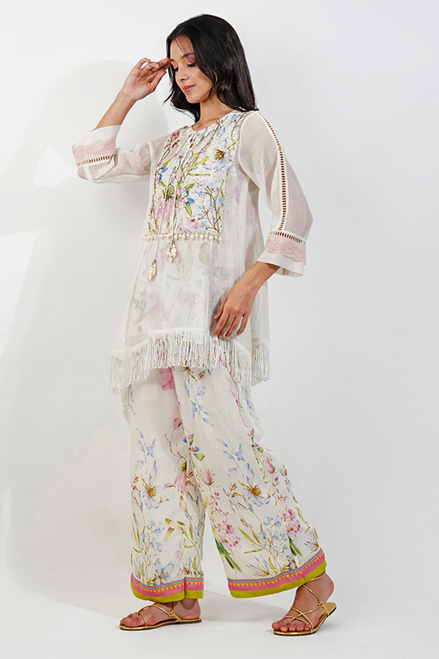 Ivory Summer Floral Embellished Co-Ord Set