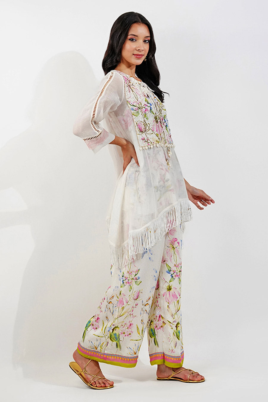 Ivory Summer Floral Embellished Co-Ord Set