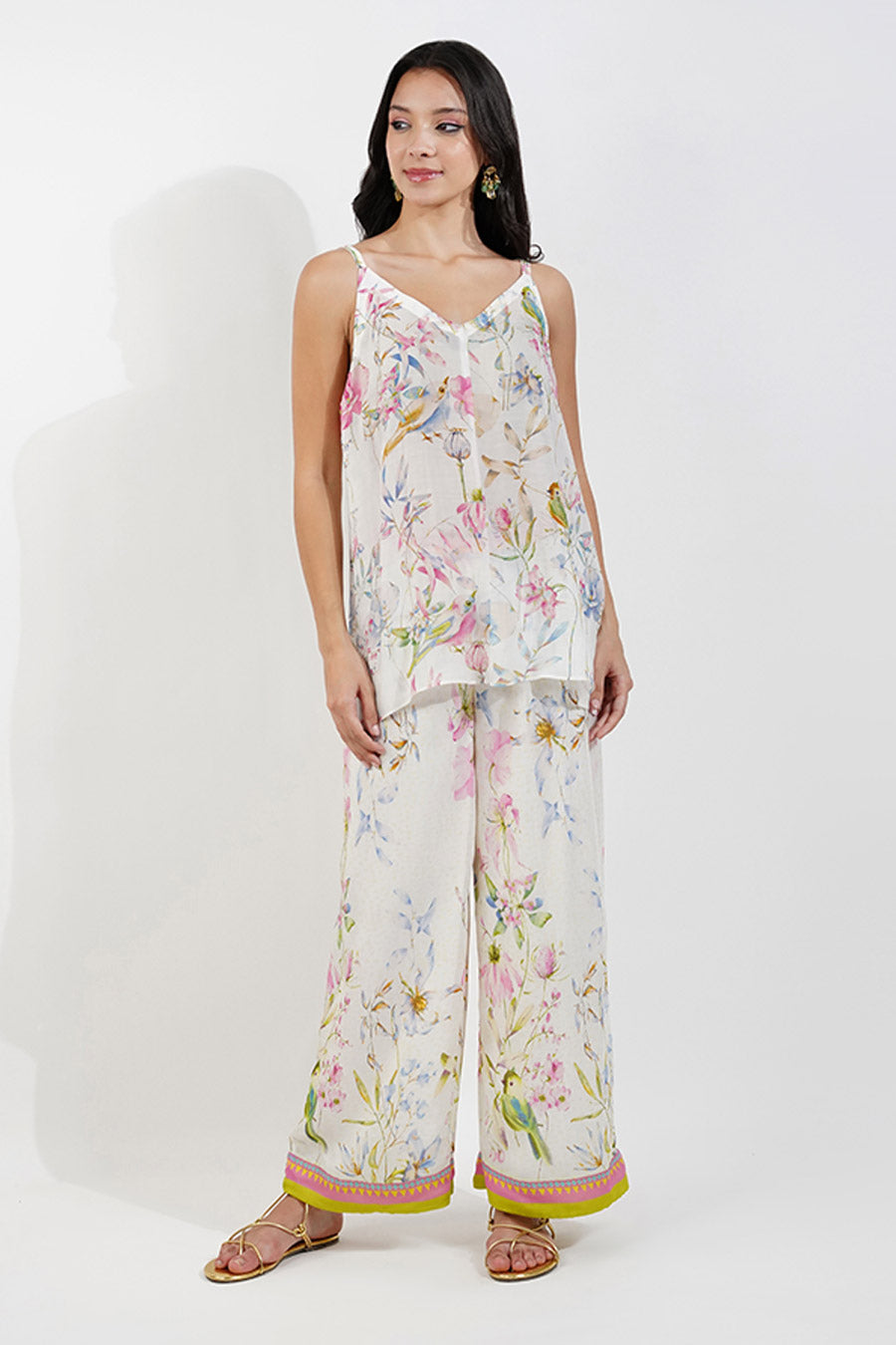 Ivory Summer Floral Embellished Co-Ord Set