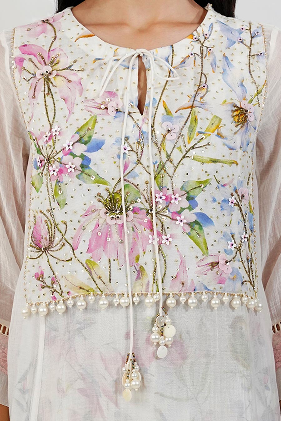 Ivory Summer Floral Embellished Co-Ord Set