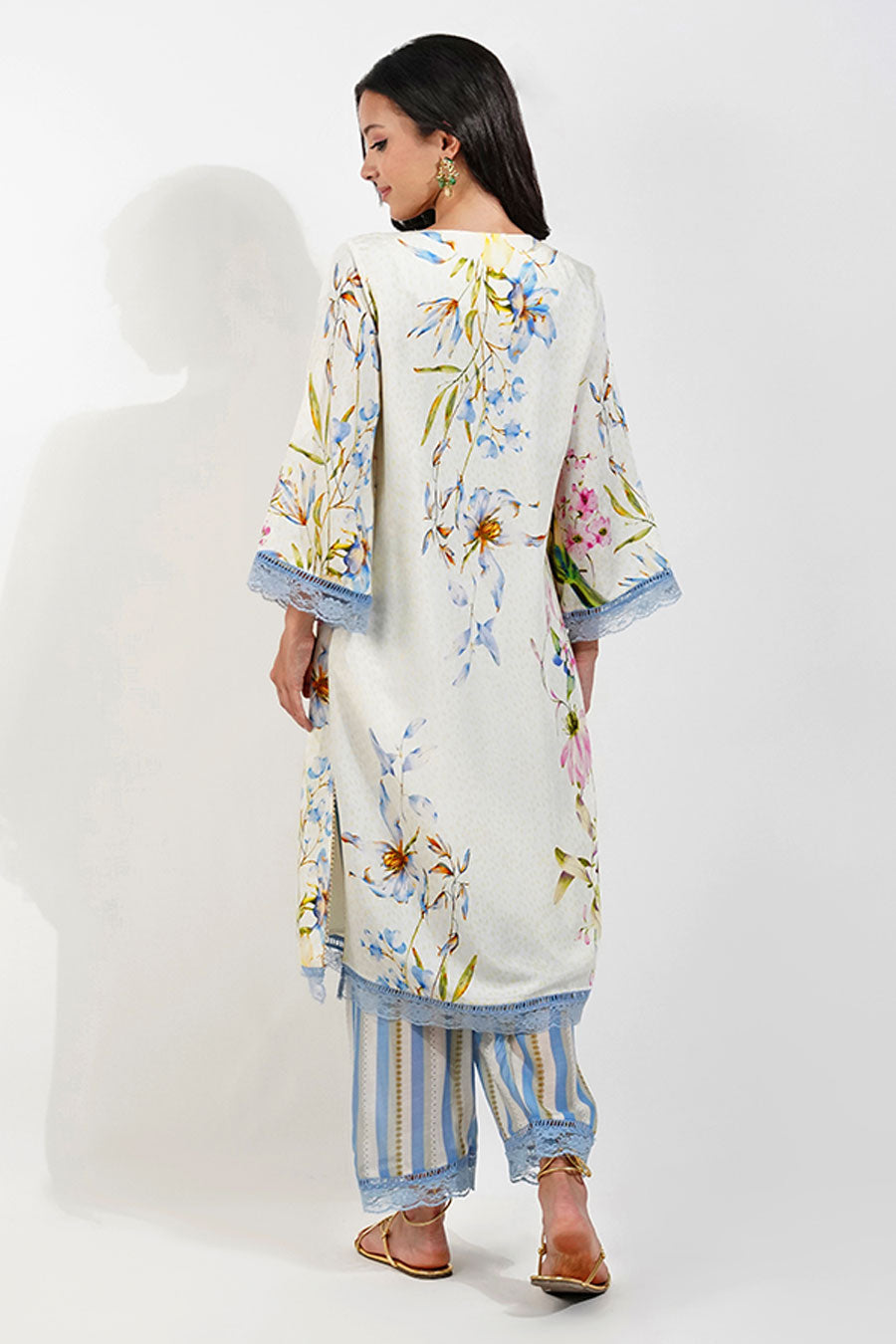 Ivory Floral Kurta Set With Embellished Dupatta