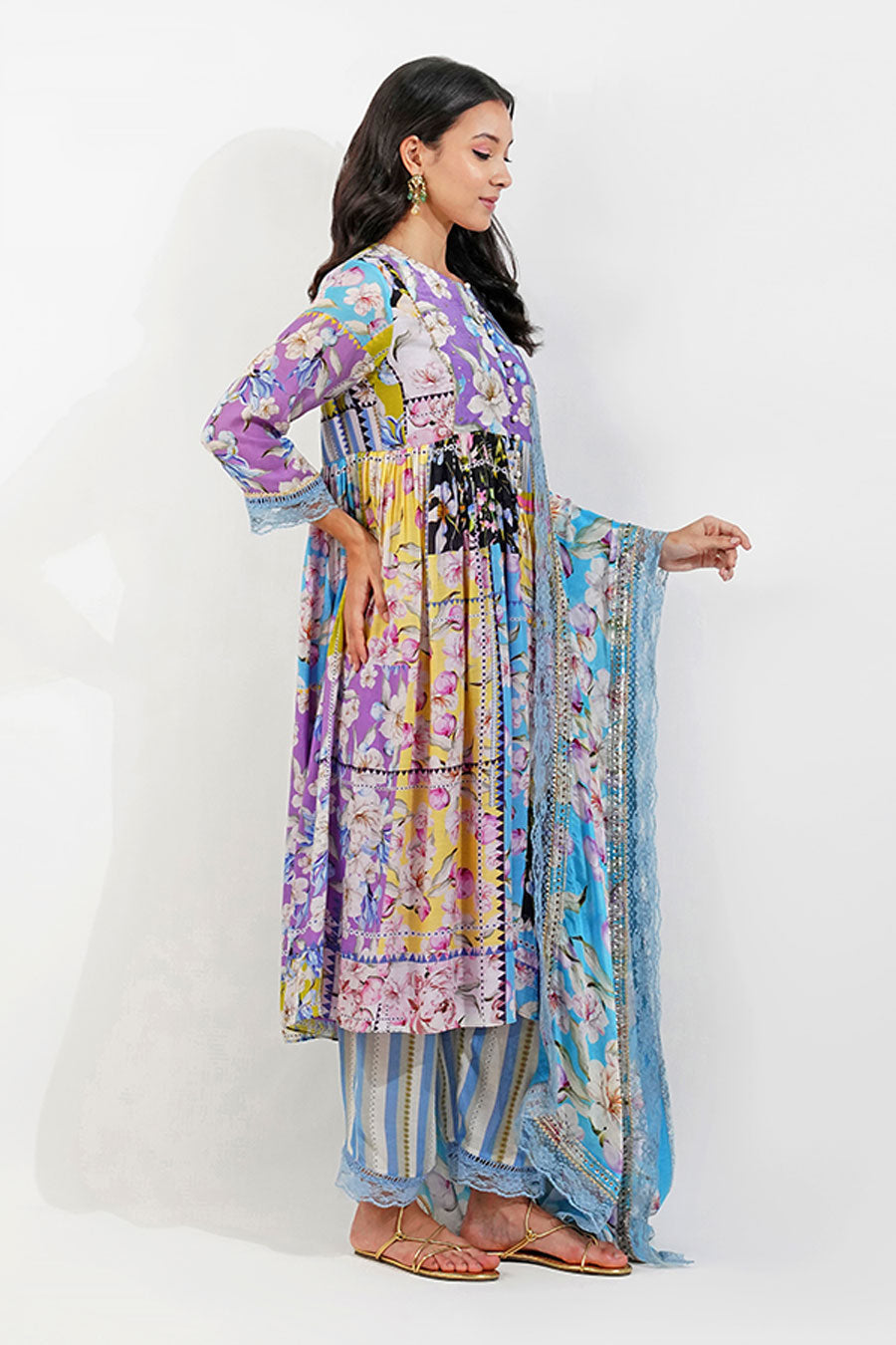 Multicolour Floral Embroidered Anarkali Set