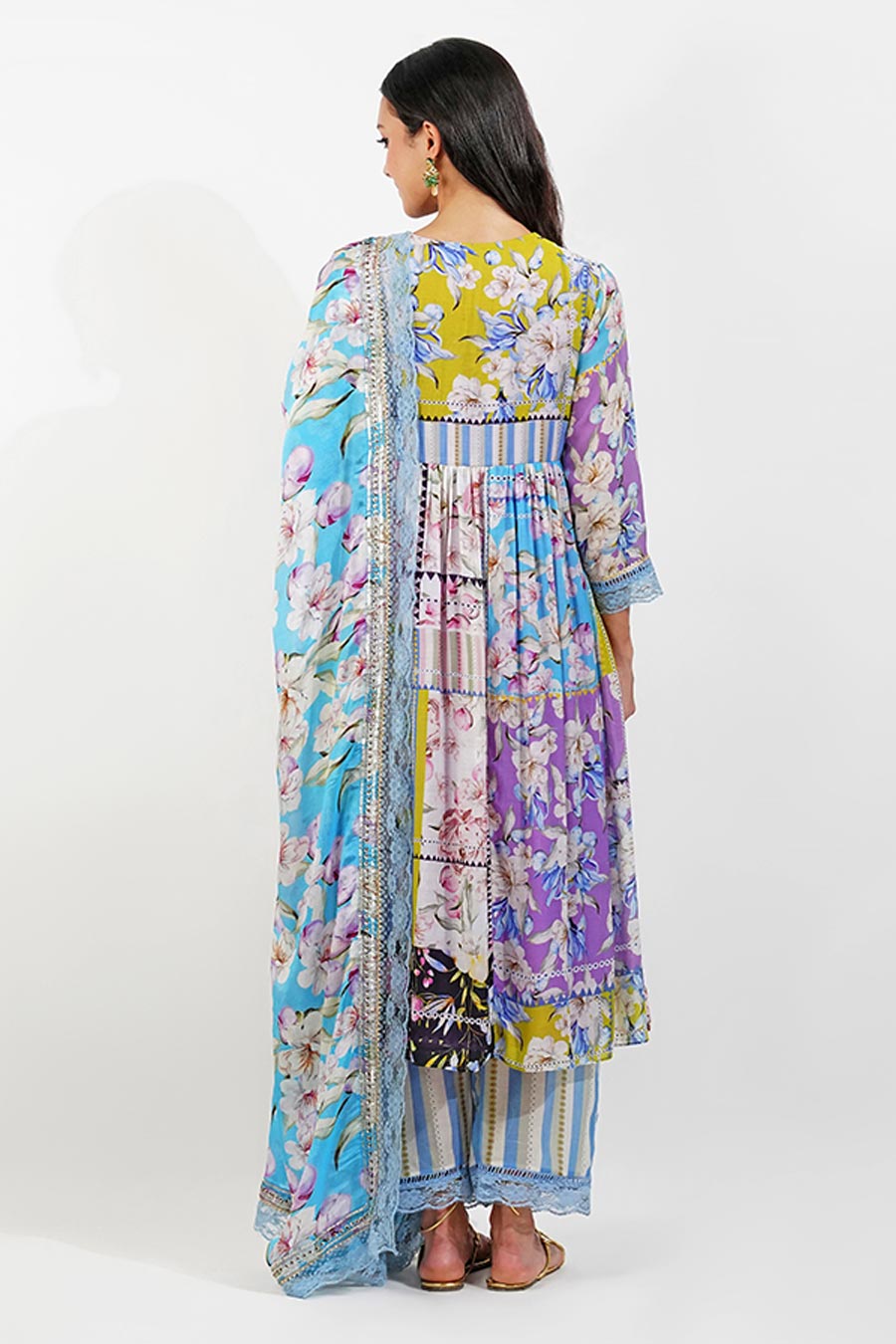 Multicolour Floral Embroidered Anarkali Set