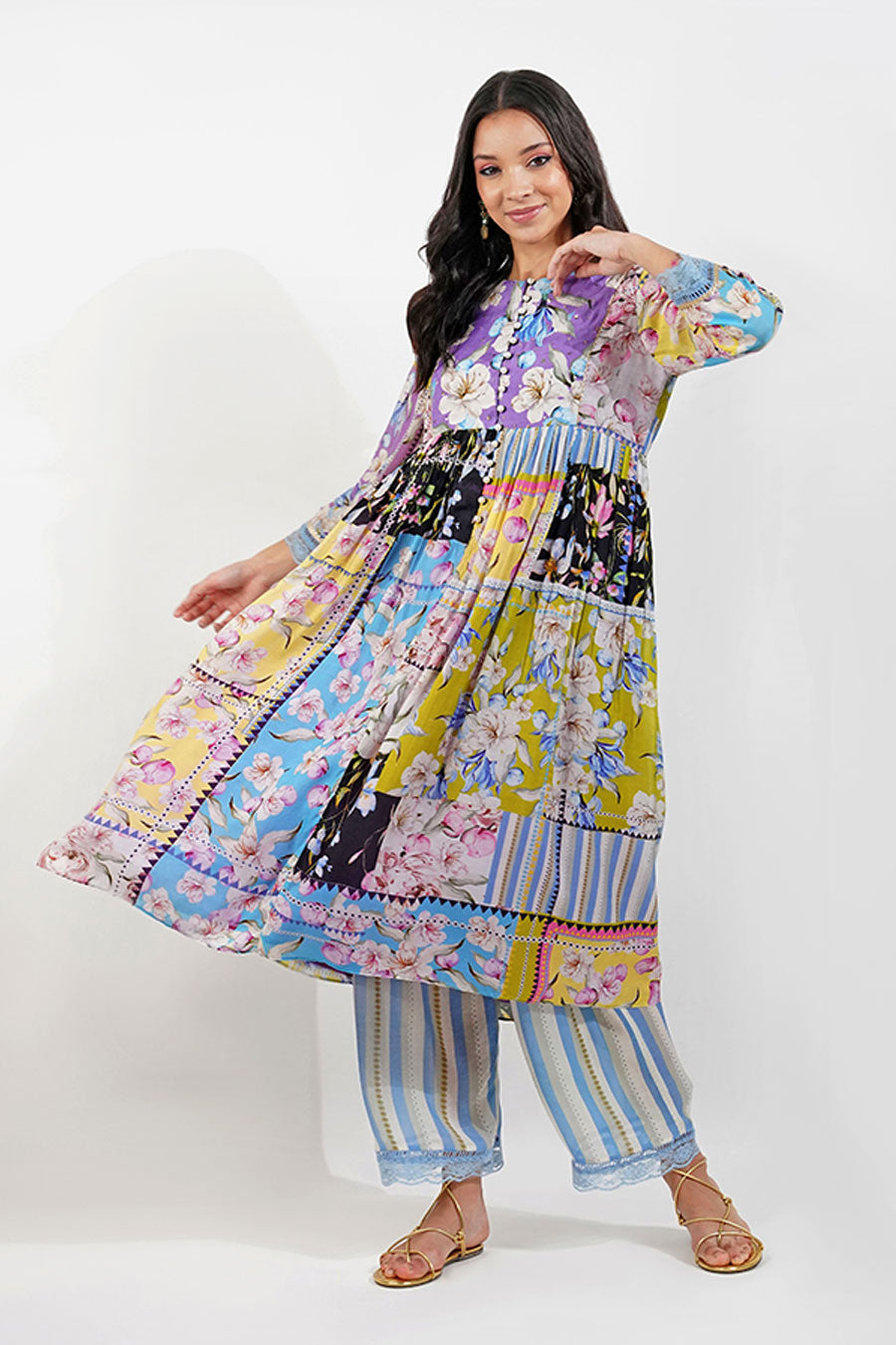 Multicolour Floral Embroidered Anarkali Set