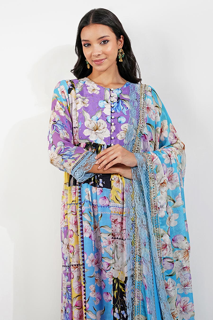 Multicolour Floral Embroidered Anarkali Set