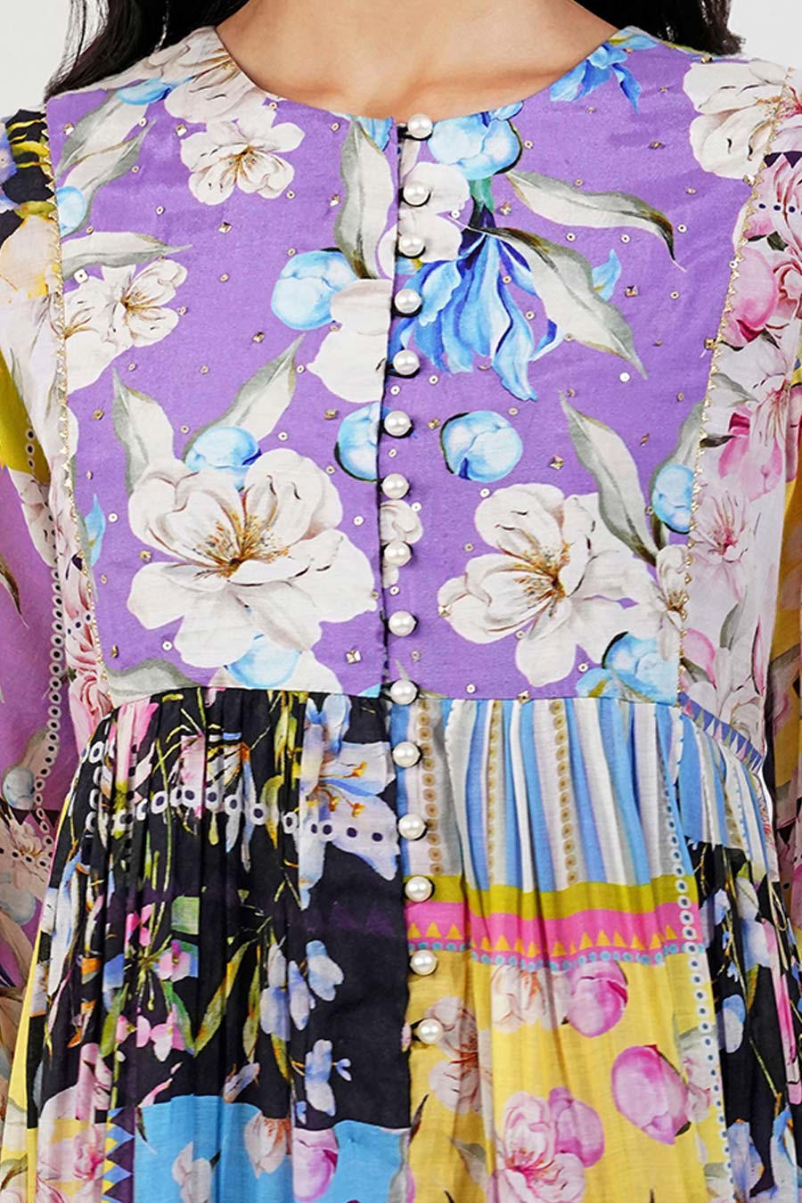 Multicolour Floral Embroidered Anarkali Set