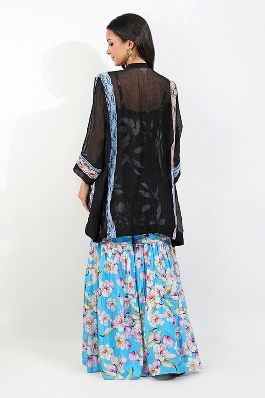 Black & Blue Floral Embellished Gharara Set