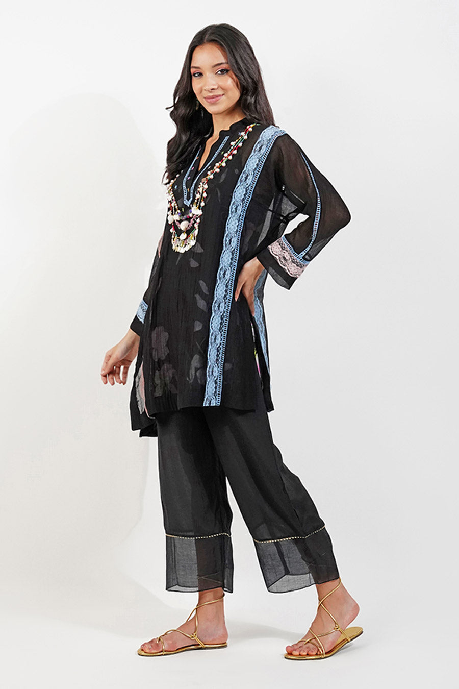 Black Chanderi Embellished Top & Pant Set
